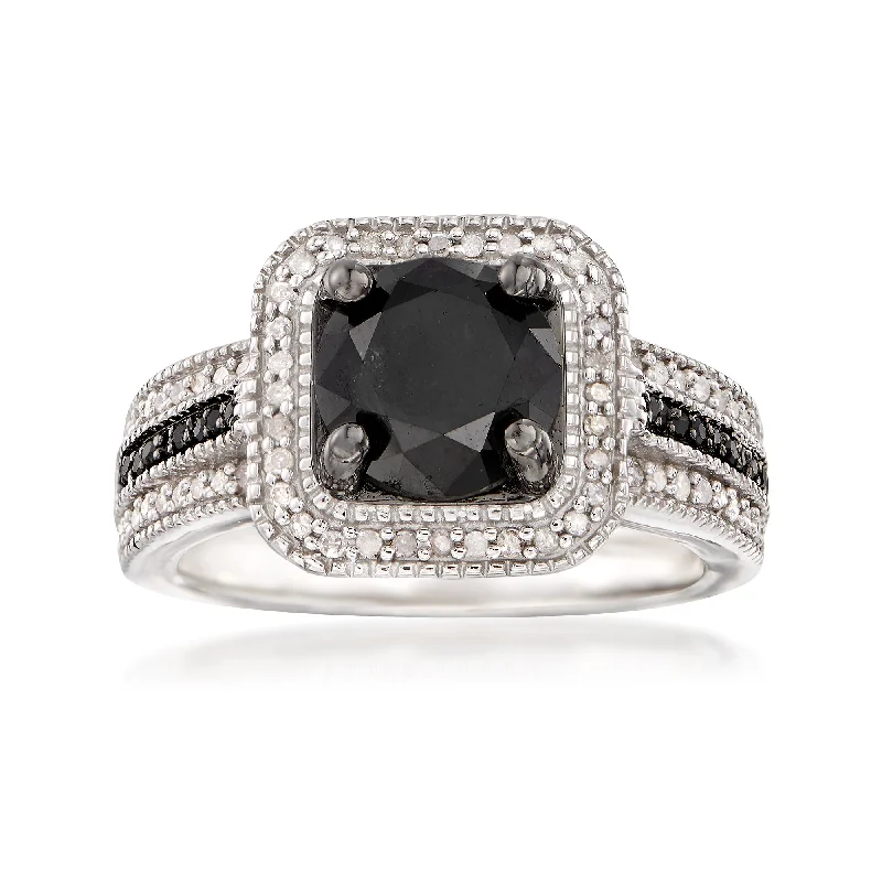 women wedding and engagement rings -Ross-Simons Black and White Diamond Ring in Sterling Silver