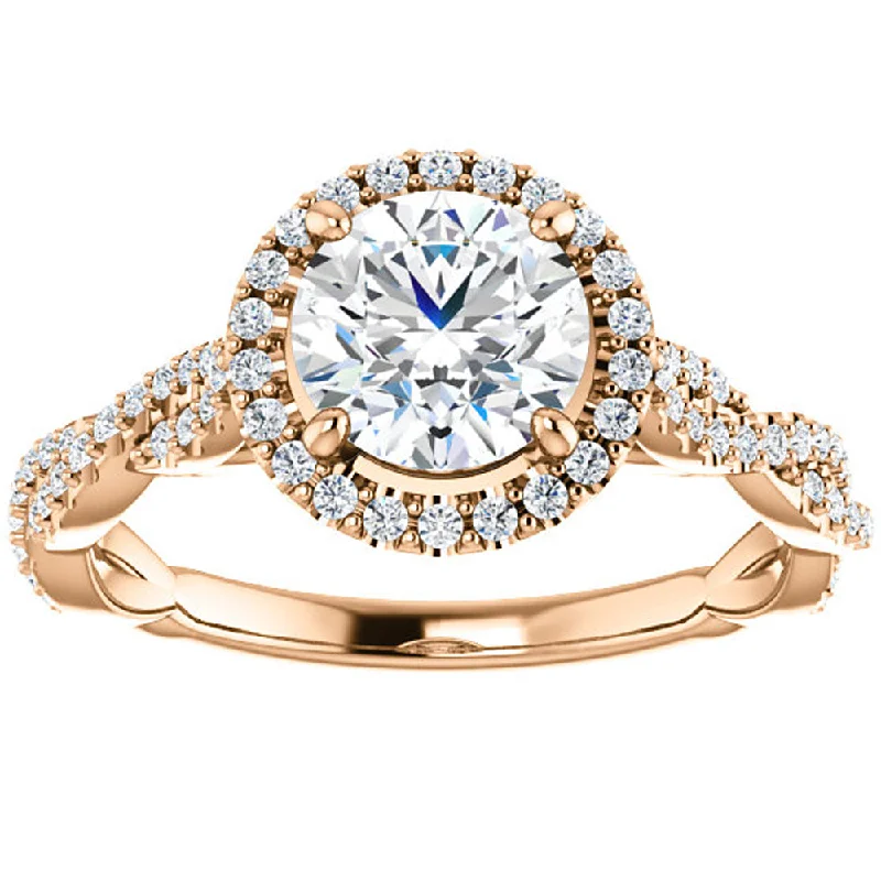 women colored gemstone engagement rings -1 1/3ct Diamond Halo Interwoven Engagement Ring 14k Rose Gold