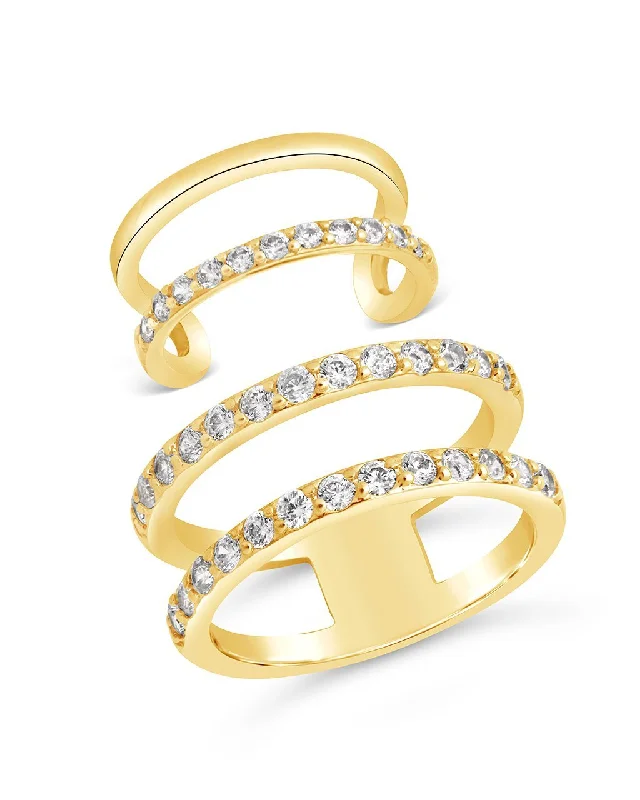 women luxury engagement rings -SHINE by Sterling Forever Stackable CZ Open Band & Midi Ring Set