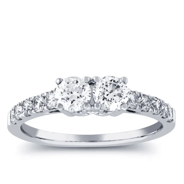 women diamond eternity bands -1ct Two Stone Diamond Round Cut Engagement Anniversary Ring 14k White Gold