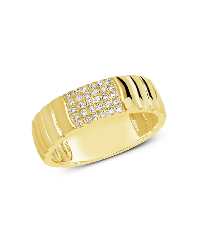 women halo rings -Riley CZ Textured Band Ring