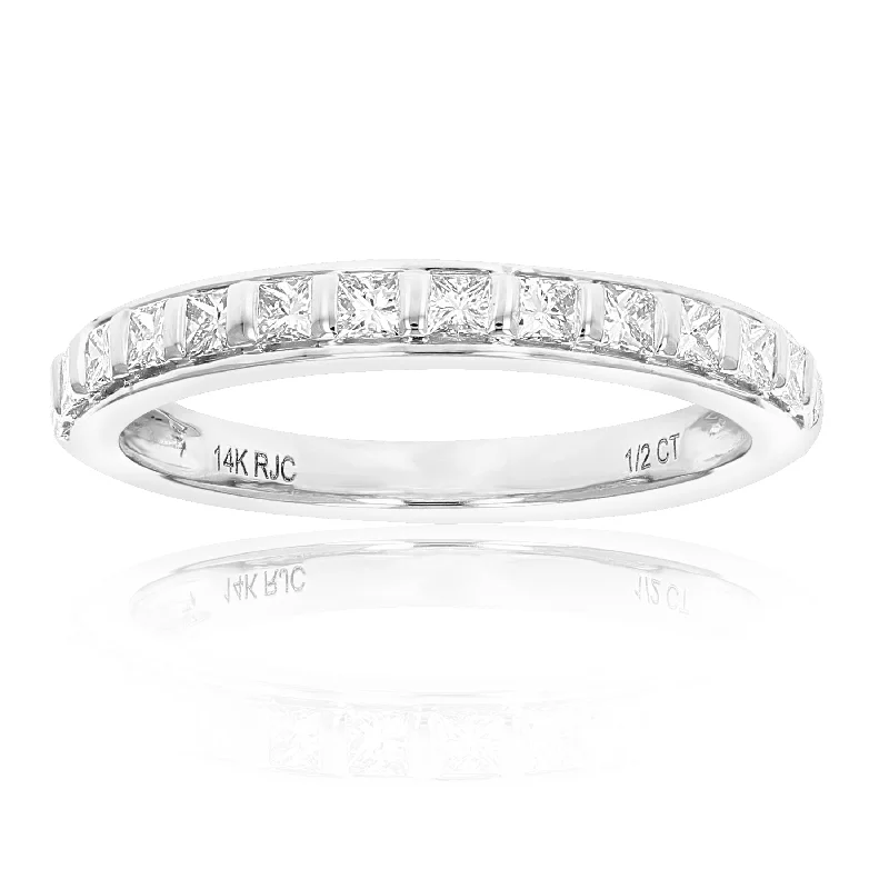 women custom engagement rings -1/2 cttw Princess Cut Diamond Wedding Band 14K White Gold 13 Stones Channel Set