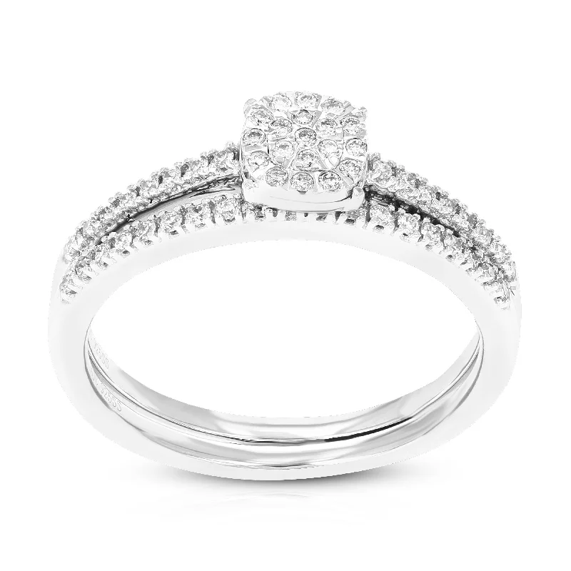 women floral engagement rings -1/4 cttw 54 Stones Round Lab Grown Diamond Bridal Set .925 Sterling Silver Prong Set