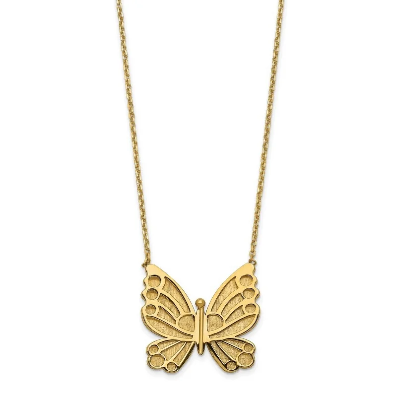 women infinity necklaces -Curata 14k Yellow Gold Polished and Brushed 14.95mm Butterfly Necklace, 17+2"