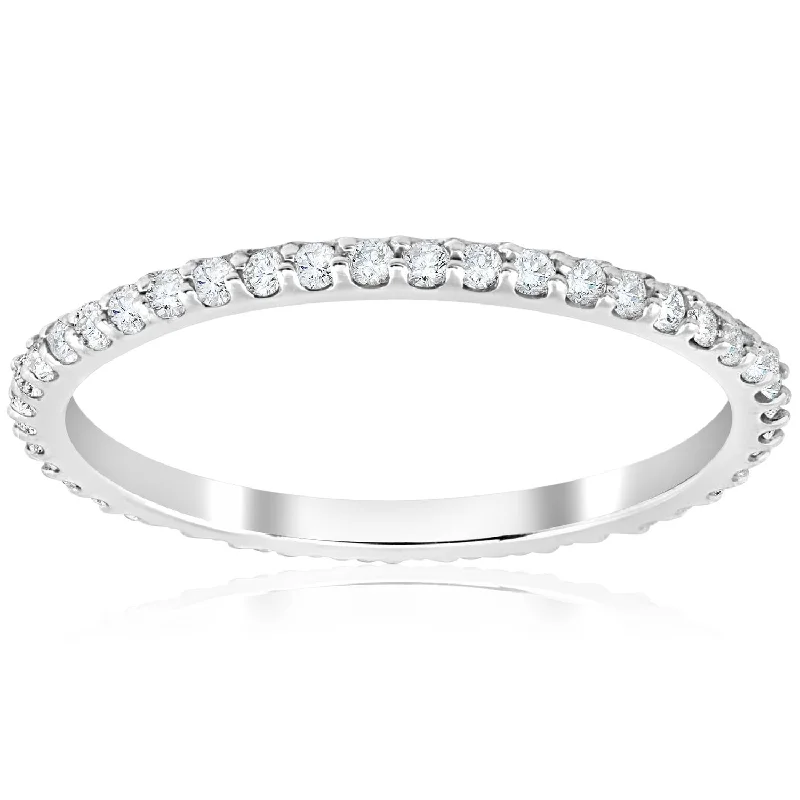 women three-stone engagement rings -3/8ct Diamond Eternity Ring 14k White Gold Womens Stackable Wedding Band