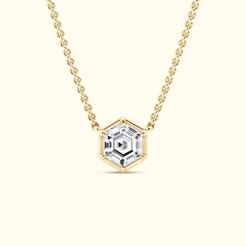 women affordable gold necklaces -Hexagon Cut 1.00ct Diamond Necklace