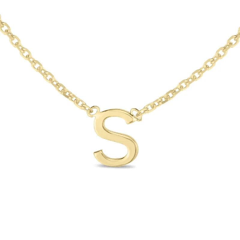 women heart-shaped necklaces -Marquee Jewels 14K Solid Yellow Gold S Mini Initial Necklace