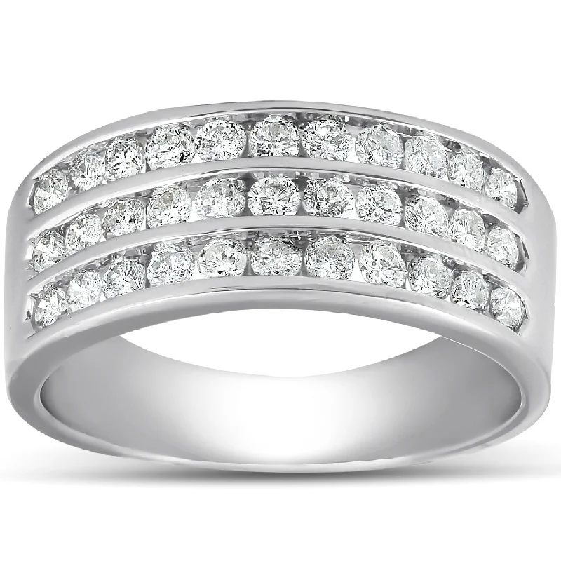 women diamond solitaire wedding rings -1 Ct TDW Three Row Channel Set Diamond Wedding Ring 10k White Gold Band