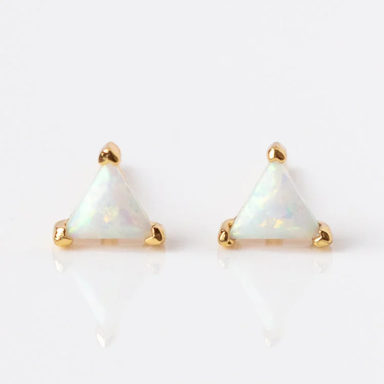 women artistic earrings -Iridescent Opal Triangle Studs