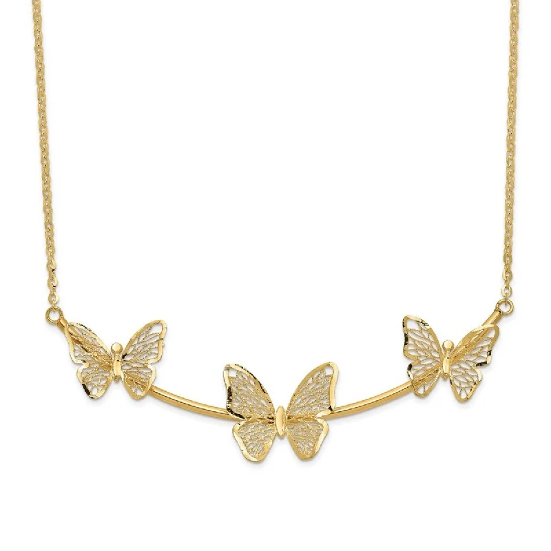 women romantic gift necklaces -Curata 14k Yellow Gold Filigree 13.25mm Butterfly Necklace, 17+2"