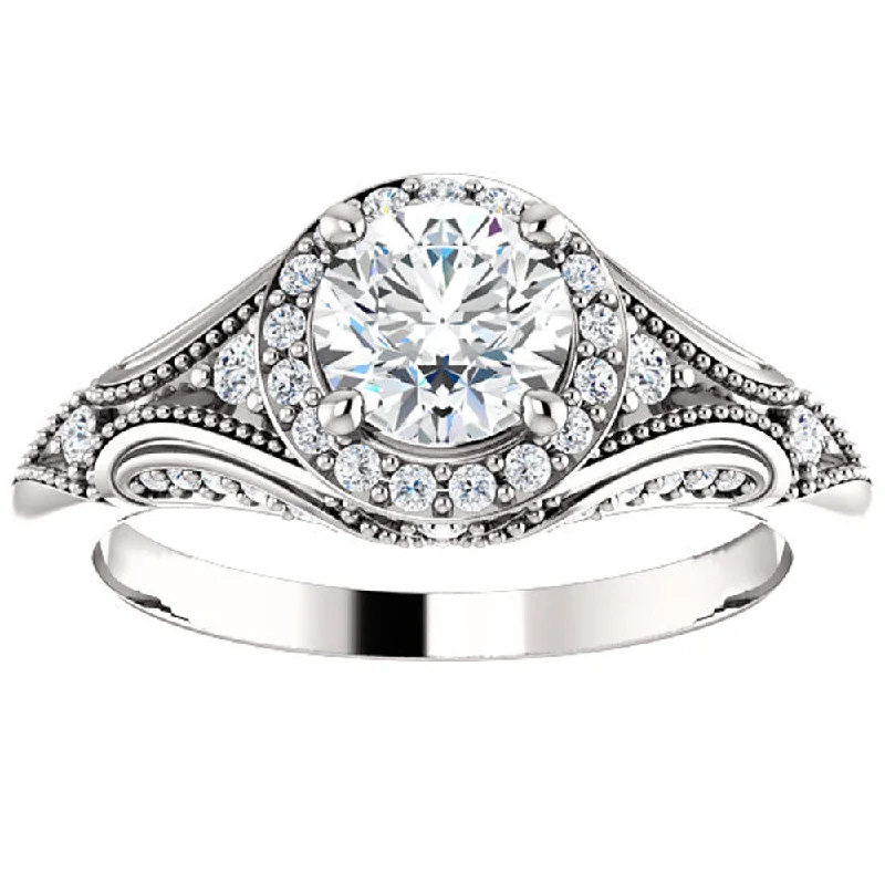 women gemstone engagement rings -1ct Vintage Diamond Engagement Round Halo Ring 14k White Gold