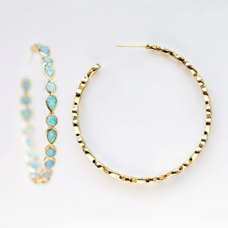 women handcrafted earrings -Isla Opal Hoop Earrings