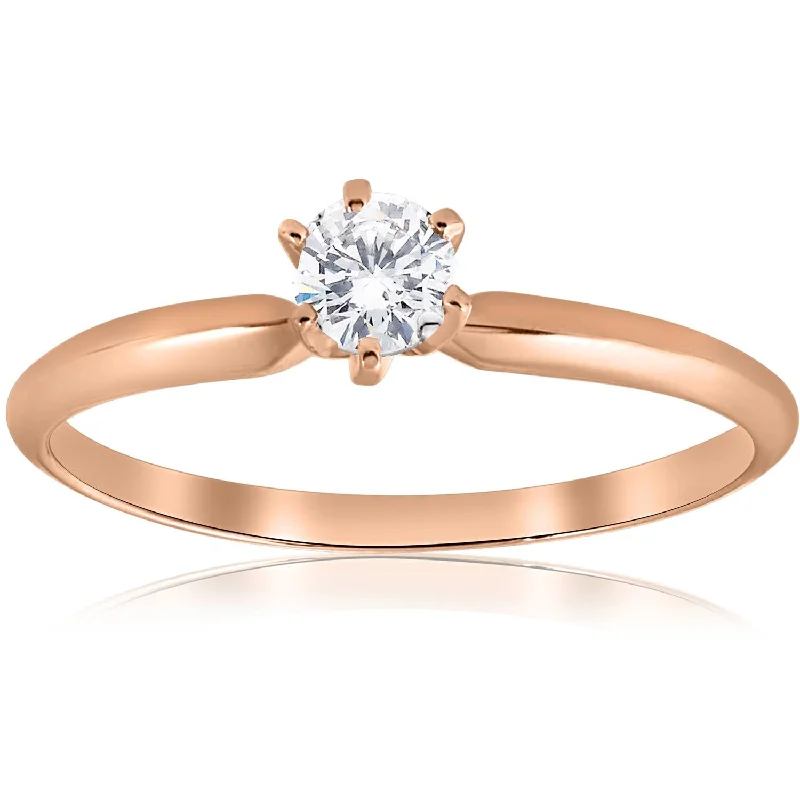 women vintage engagement rings -1/4 ct Solitaire Diamond Engagement Ring 14k Rose Gold