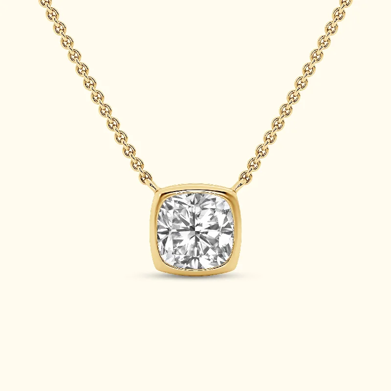 women gold bar necklaces -2.00ct Bezel Set Cushion Necklace