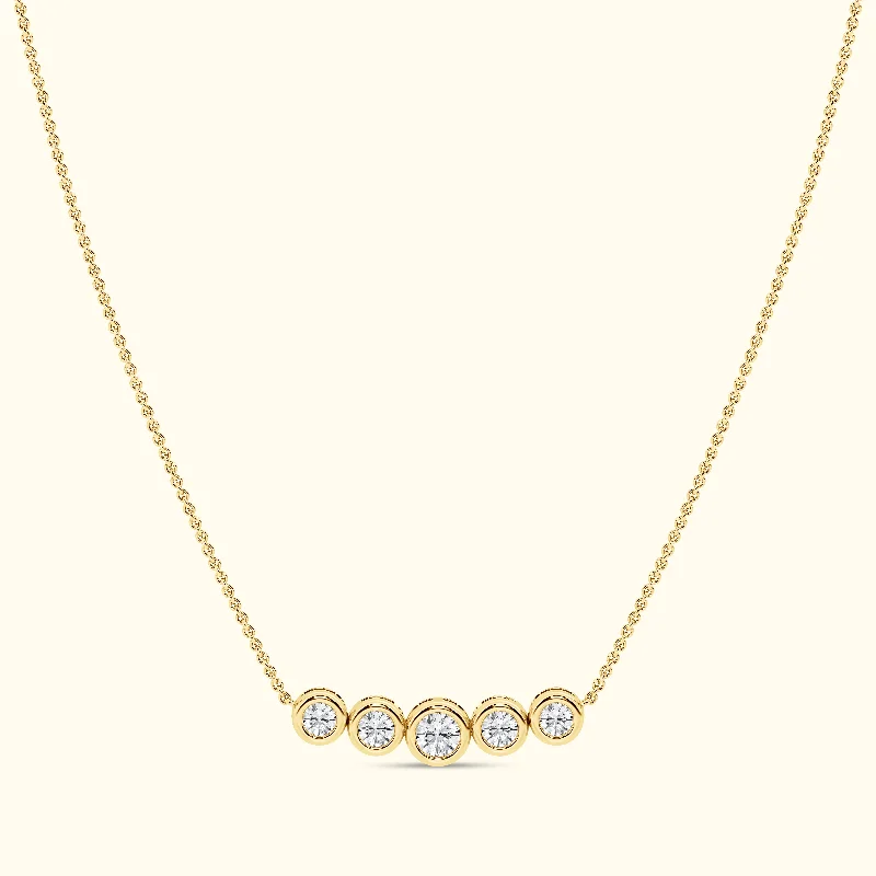 women engraved necklaces -Bezel Set Round 5 Stone 1.00ct Necklace