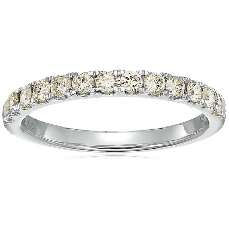 women diamond wedding rings -1/2 cttw Champagne Diamond Wedding Band 14K White Gold 13 Stones Round