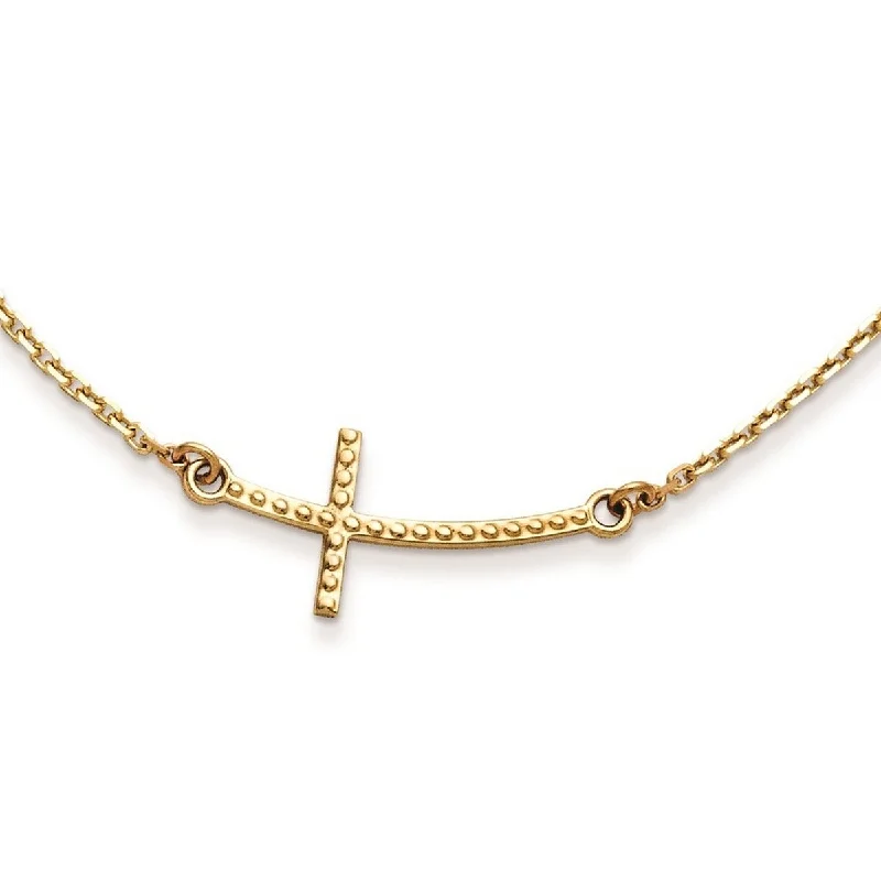 women boho necklaces -Curata 14k Yellow, Rose or White Gold Sideways Curved Textured Cross Necklace, 19"