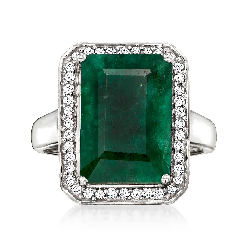 women birthstone engagement rings -Ross-Simons Emerald and . Diamond Ring in Sterling Silver