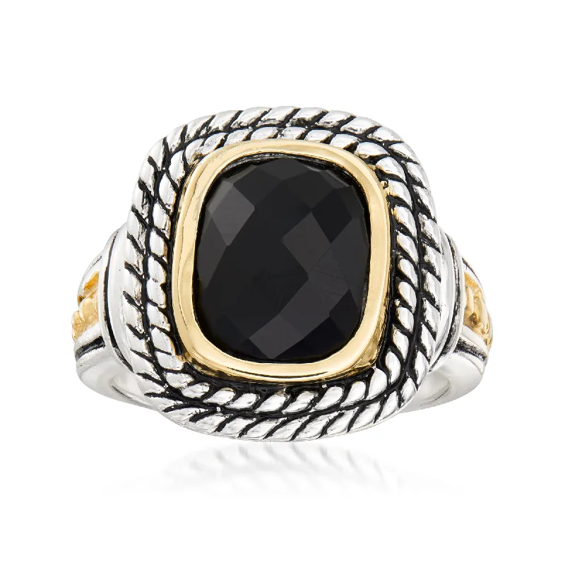 women romantic engagement rings -Ross-Simons Black Onyx Ring in Sterling Silver and 14kt Yellow Gold