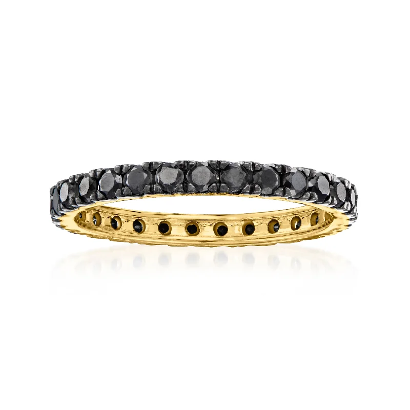 women matching engagement rings -Ross-Simons Black Diamond Eternity Band in 14kt Yellow Gold