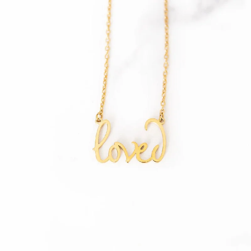 women birthday gift necklaces -Loved Nameplate Necklace