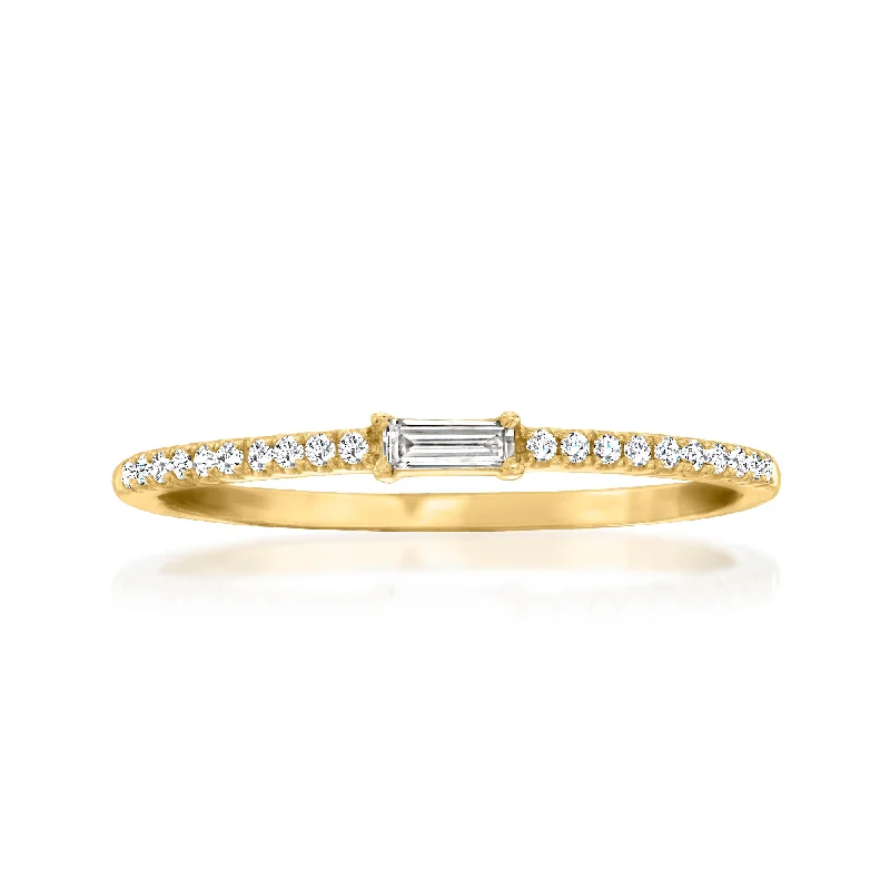 women sapphire engagement rings -Ross-Simons Baguette and Round Diamond Ring in 14kt Yellow Gold