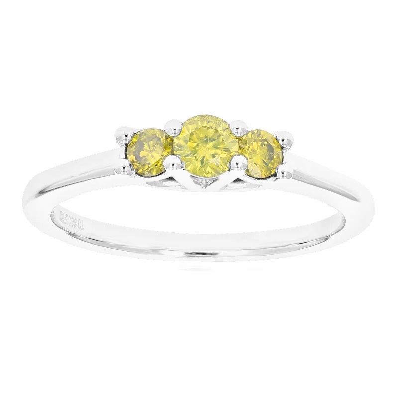 women ruby engagement rings -1/3 cttw 3 Stone Round Cut Yellow Diamond Engagement Ring .925 Sterling Silver Prong Set