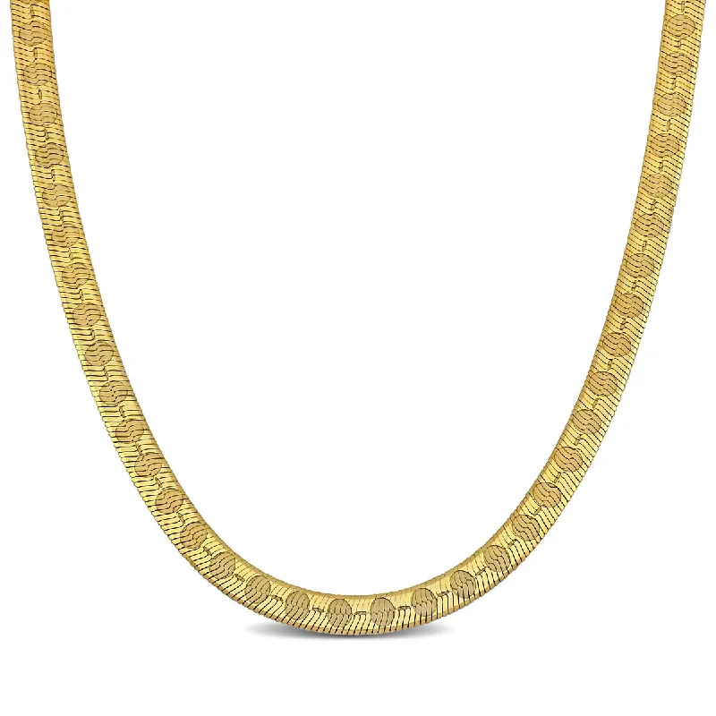 women stackable necklaces -Miadora 4.5mm Fancy Herringbone Necklace in Yellow Plated Sterling Silver