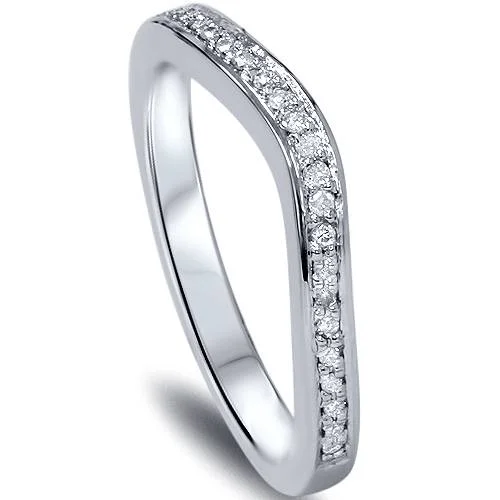 women solitaire engagement rings -1/10ct Curved Diamond Wedding Band 14K White Gold