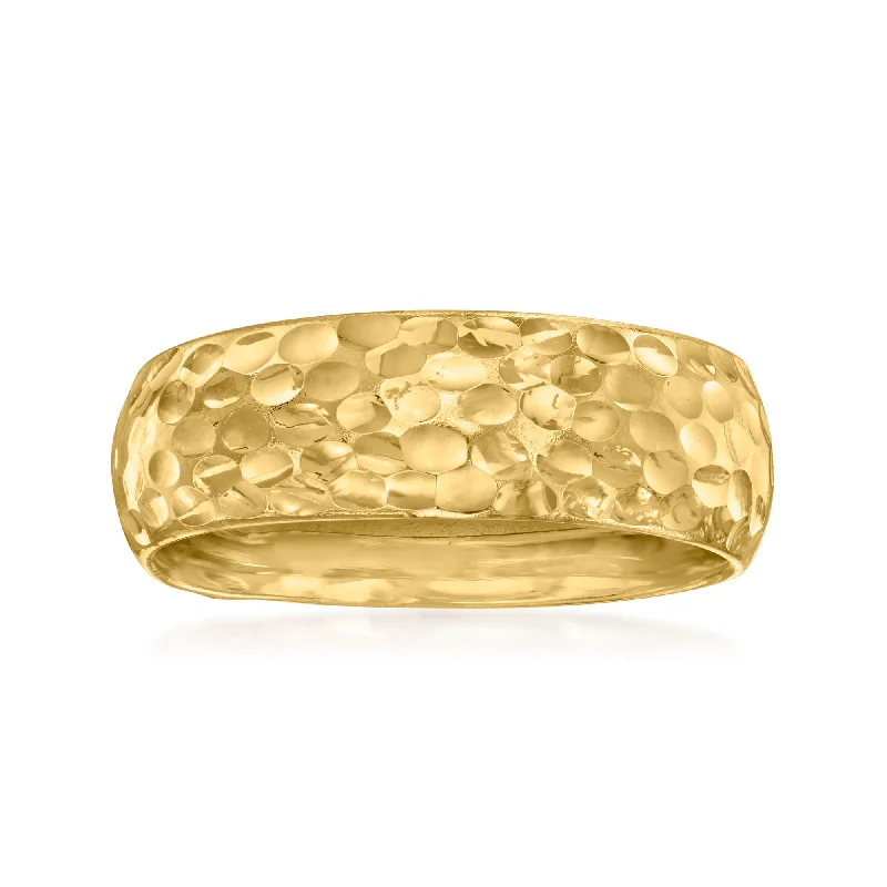 women pave engagement rings -Canaria 10kt Yellow Gold Hammered Round Groove-Pattern Ring