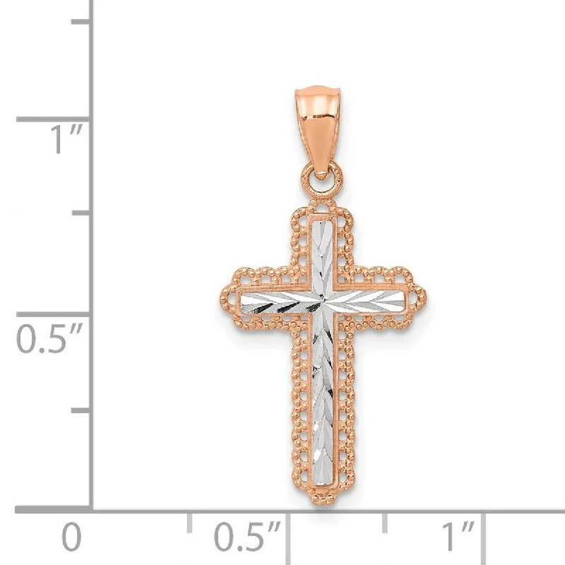 women sparkling necklaces -Curata 14k Rose Gold with Rhodium 18" Diamond-cut Filigree Cross Necklace - 28x13.75mm - Pink