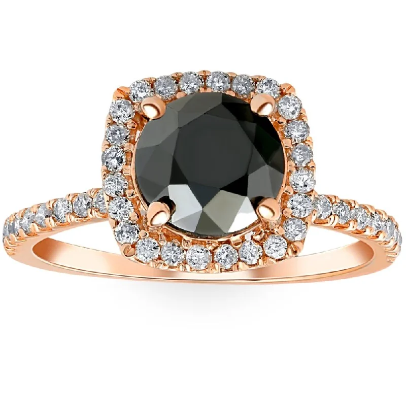 women luxury engagement rings -2 1/2 Ct Black & White Diamond Cushion Halo Engagement Ring