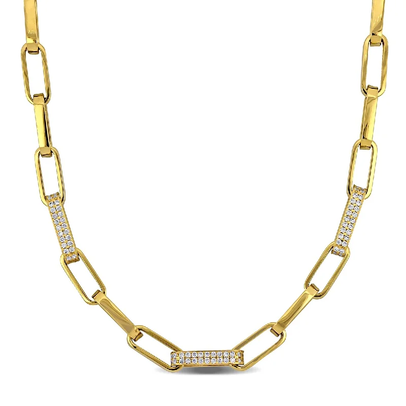 women vintage-inspired necklaces -Miadora 1 3/5ct TGW Cubic Zirconia Paperclip Link Necklace in 14k Yellow Gold