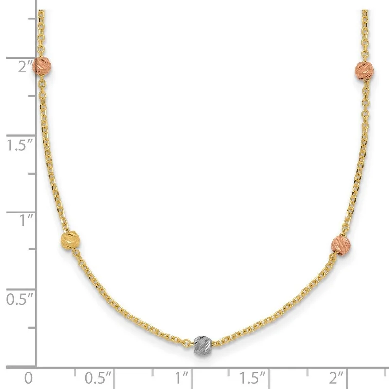 women artistic necklaces -Curata 14k Gold Tri Color Gold Textured 3mm Beaded Necklace, 18"