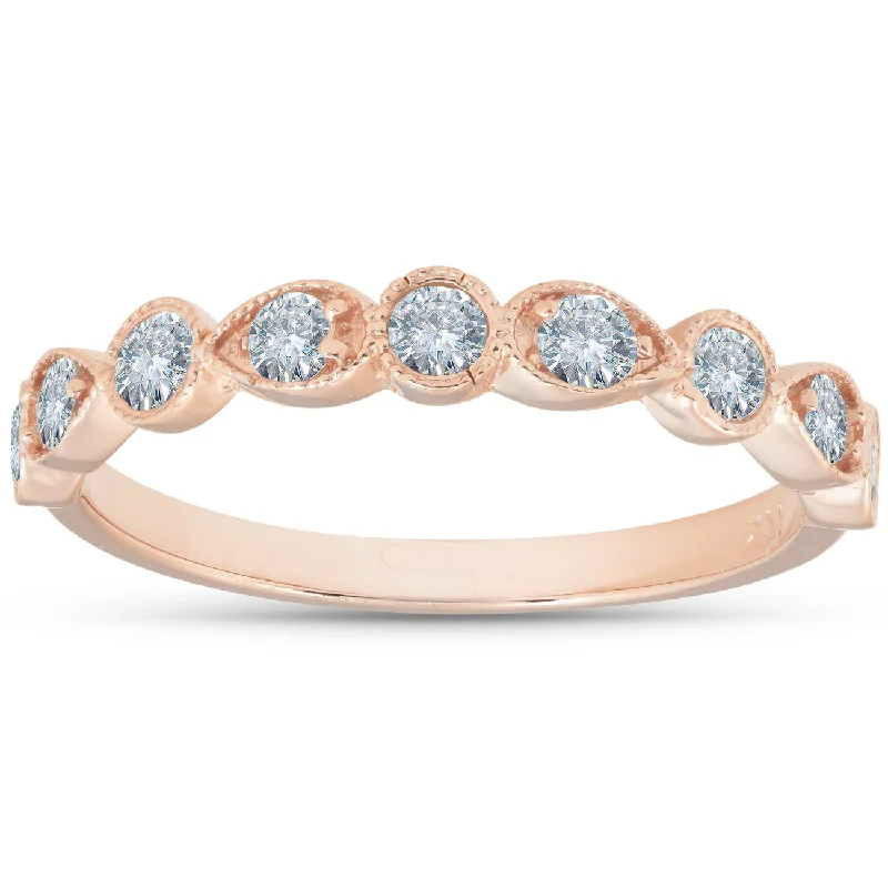 women engagement rings with sapphire -1/3Ct Diamond Wedding Ring Womens Stackable 14k Rose Gold Anniversary Band