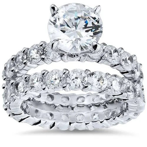 women affordable engagement rings -5 1/2ct Diamond Eternity Engagement Wedding Ring Set 14K White Gold