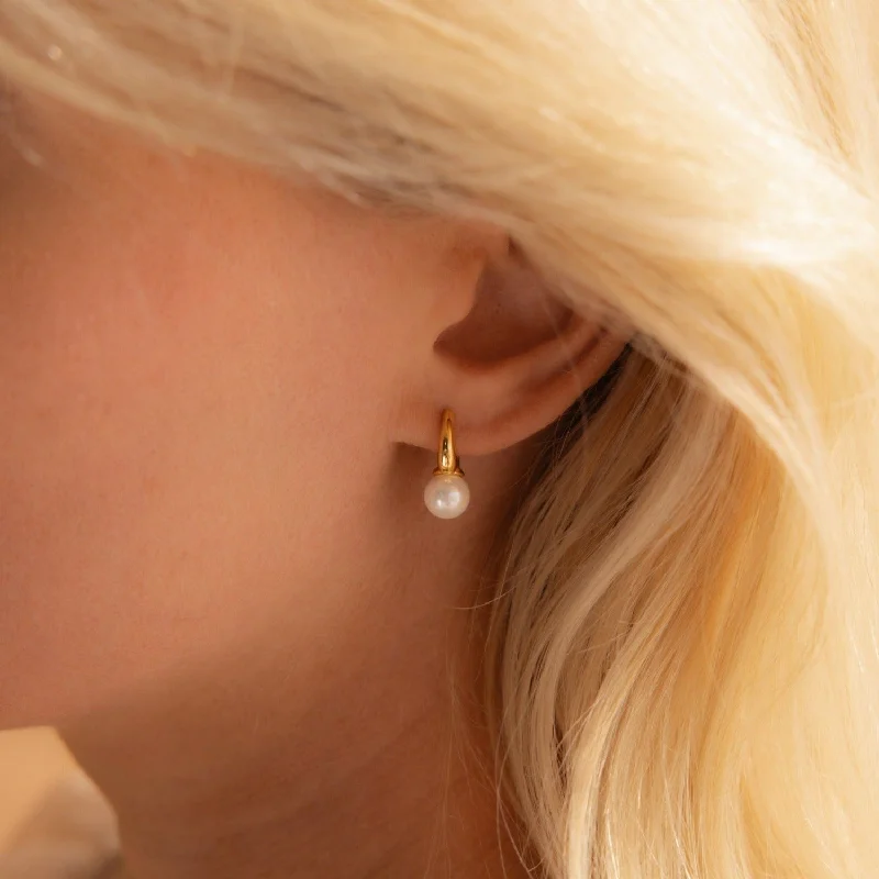 women drop earrings for women -Pearl Drop Huggies