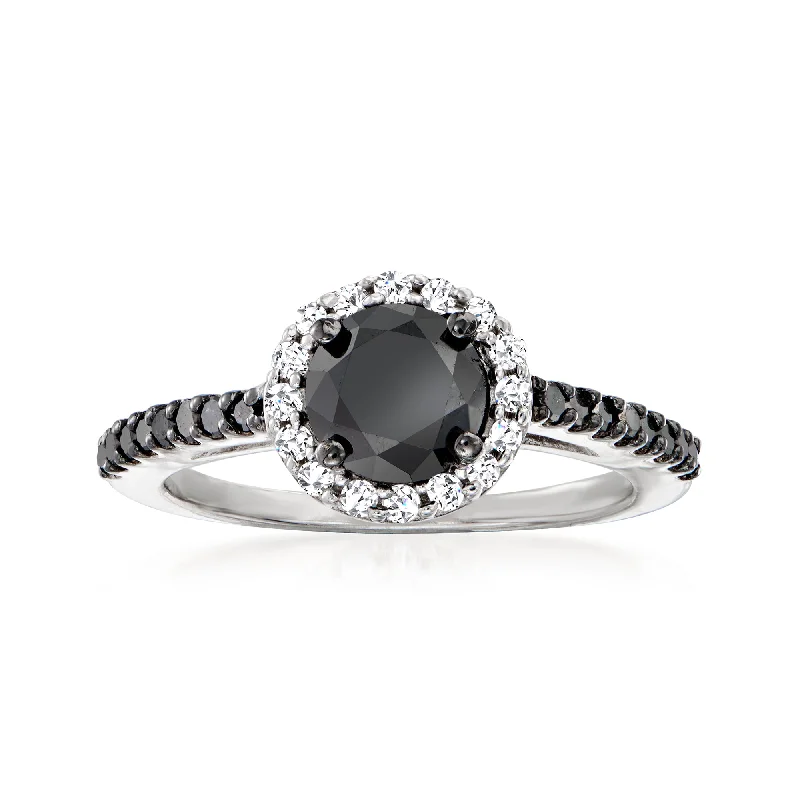 women unique engagement rings -Ross-Simons Black and White Diamond Halo Ring in Sterling Silver