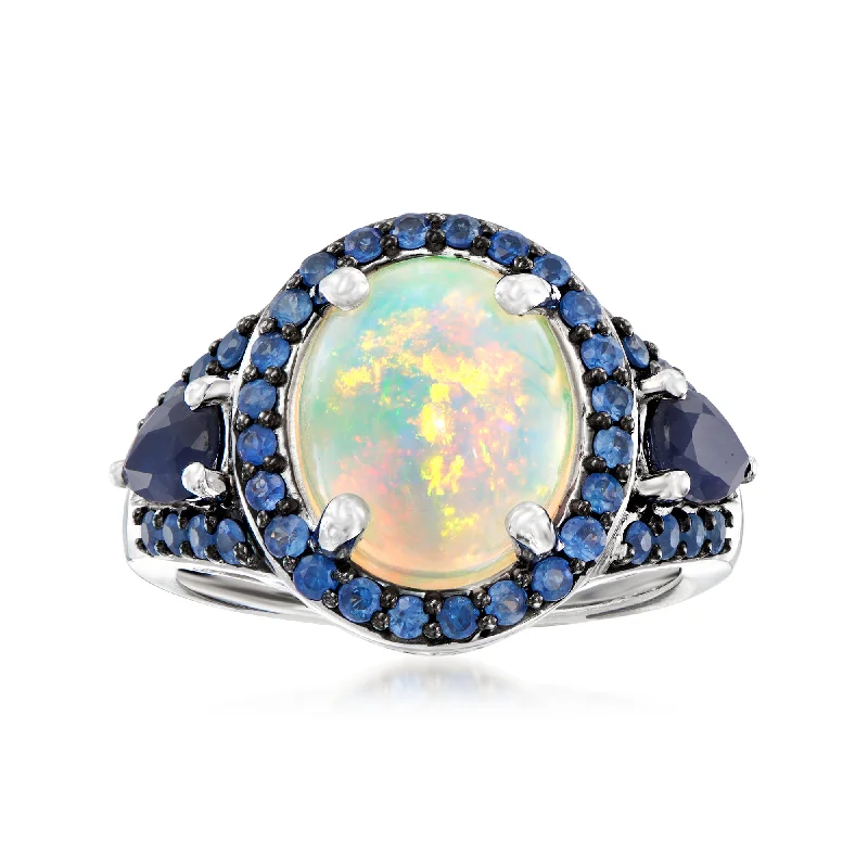 women halo engagement rings -Ross-Simons Opal and Sapphire Ring in Sterling Silver