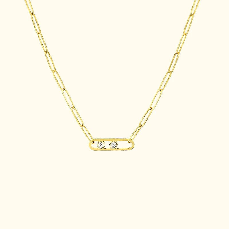 women long necklaces -Twin Diamond Paper Clip Necklace