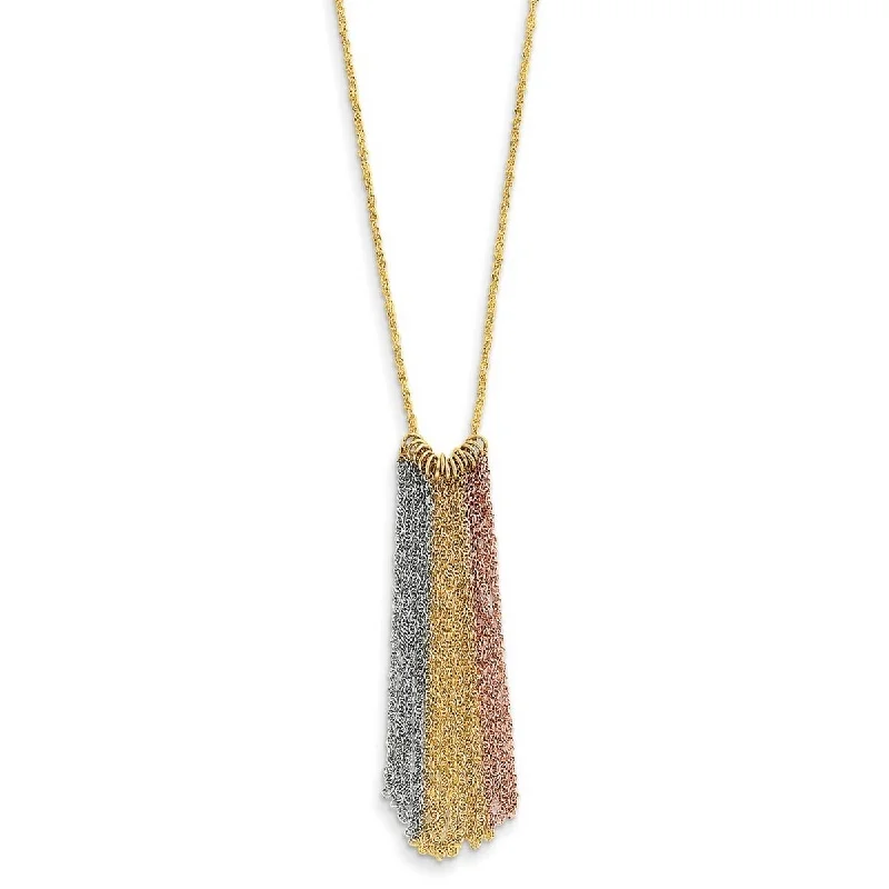 women wedding day necklaces -Curata 14k Tri Color Gold 16=2" Draped Mesh Chain Waterfall Necklace