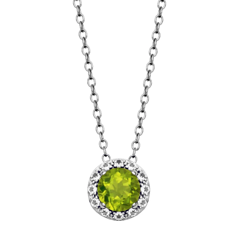 women geometric chain necklaces -Sterling Silver Peridot and White Topaz Pendant Necklace