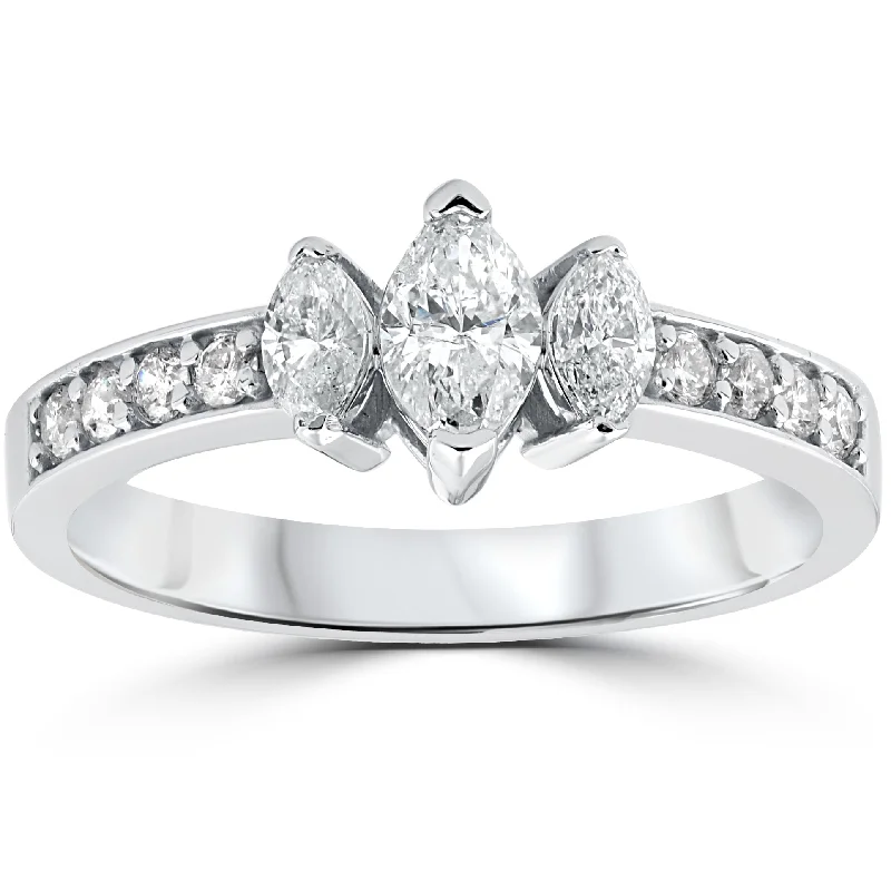 women alternative engagement rings -1ct 3-Stone Marquise Diamond Engagement Ring 14K White Gold