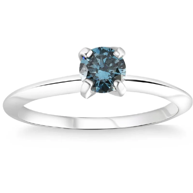 women oval-cut engagement rings -1/2ct Blue Diamond Solitaire 14K White Gold Engagement