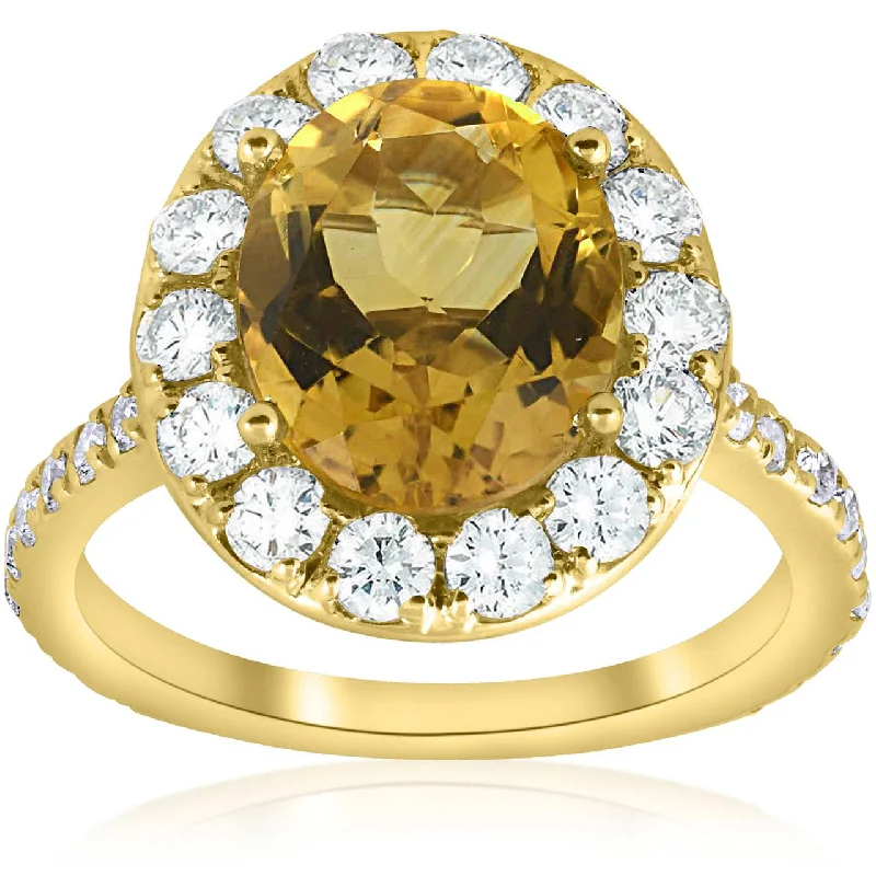 women radiant-cut engagement rings -4 1/2 cttw Oval Citrine Diamond Halo Vintage Ring Engagement 14k Yellow Gold