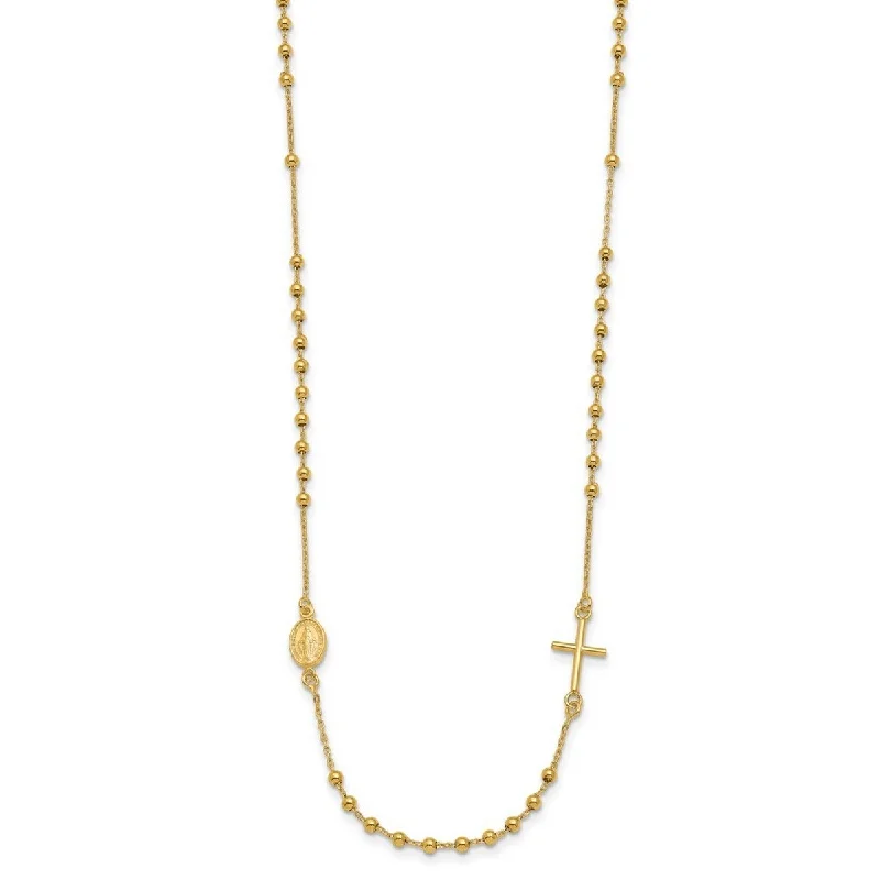 women minimalist gold necklaces -Curata 14k Yellow Gold Sideways Cross Beaded Rosary Style Necklace, 16.5"