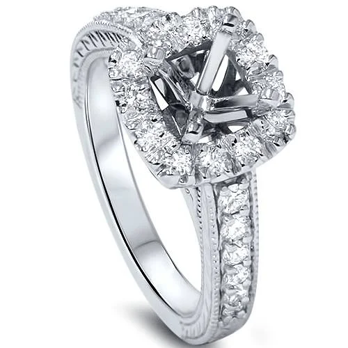 women custom-designed engagement rings -1/2ct Cushion Cut Halo Diamond Vintage Engagement Ring Setting