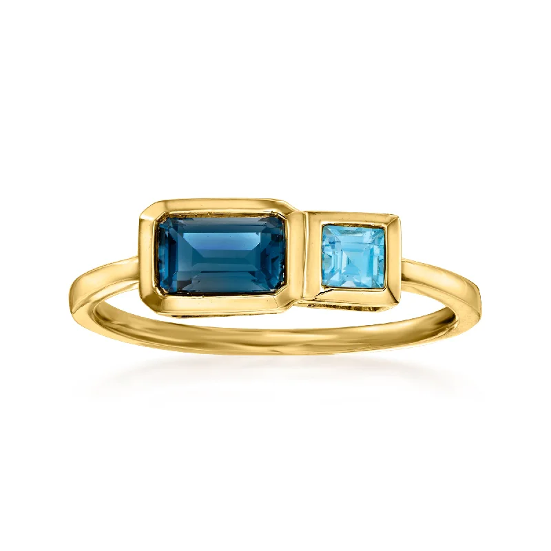 women trendy engagement rings -Ross-Simons London and Swiss Blue Topaz Ring in 14kt Yellow Gold