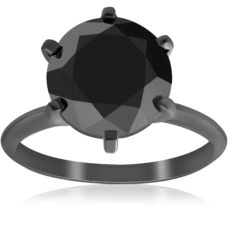 women engagement rings with diamonds -5 1/2ct Black Diamond Solitaire Engagement Ring 14k Black Gold