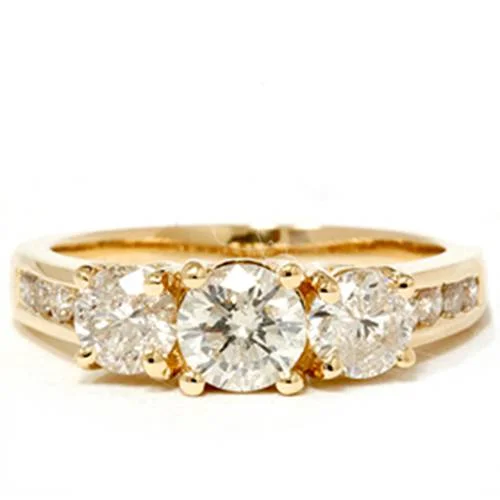 women halo engagement rings -2ct Diamond Three Stone Engagement Ring 14K Yellow Gold Channel Set Round Cut